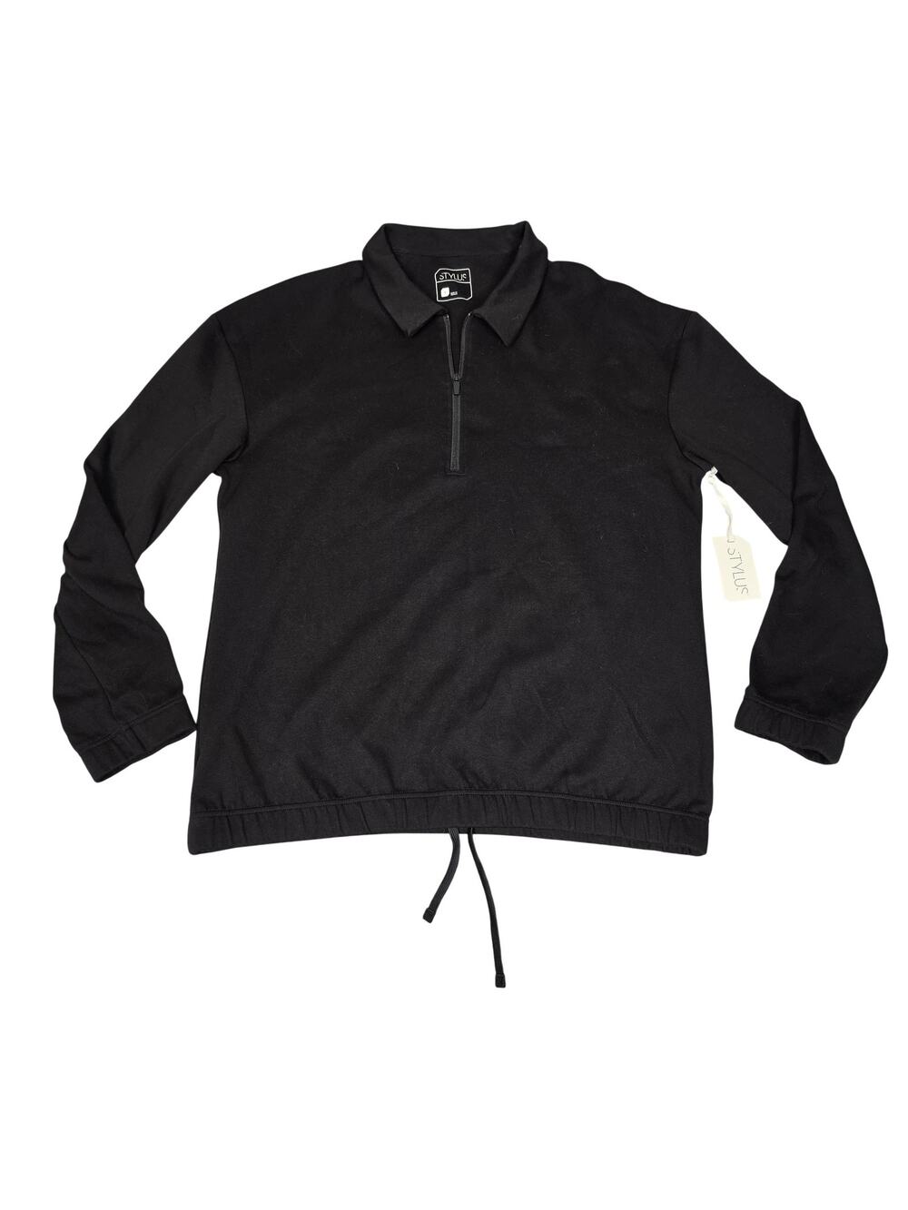 Stylus Polo Shirt Womens Large Black Half‎ Zip Drawstring Hem Long Sleeve NEW
